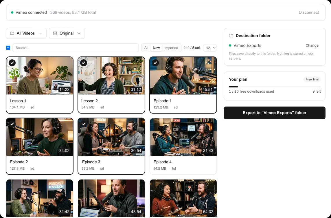 this2that downloader: pick a folder and save your Vimeo videos directly to your disk