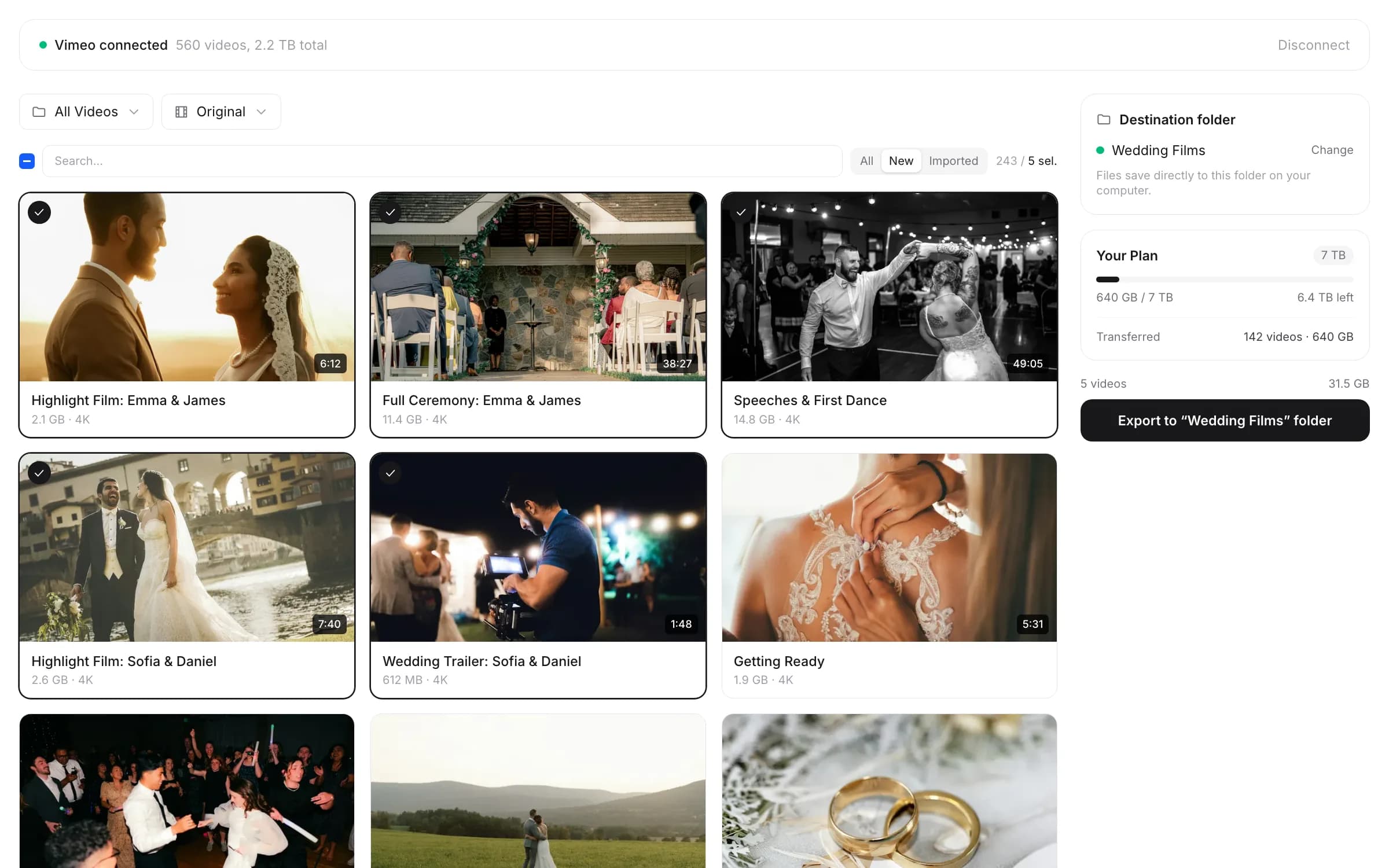 this2that with a wedding studio's Vimeo library of highlight films, ceremonies and receptions, ready to save to a folder on disk